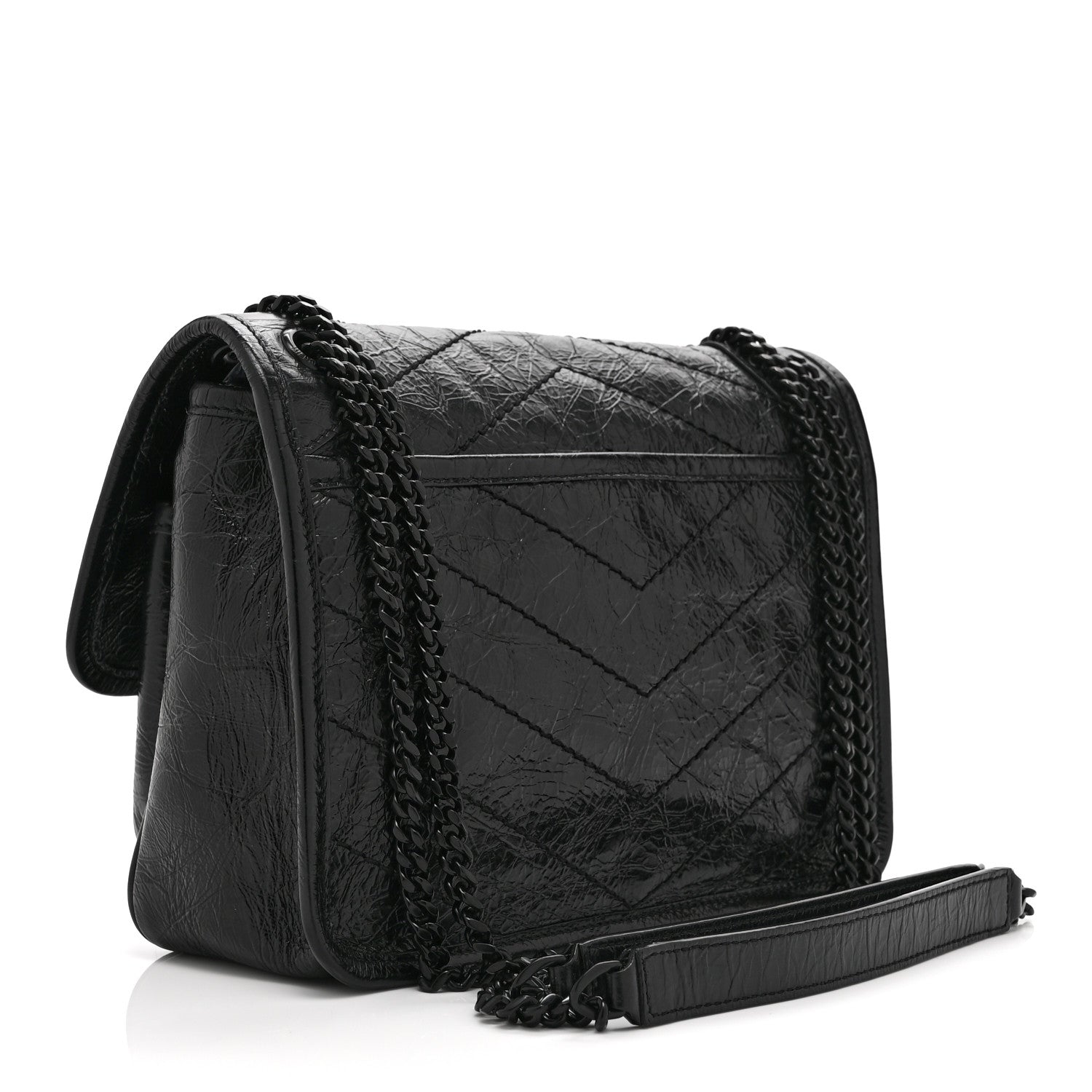 Saint Laurent Crinkled Calfskin Matelasse Monogram Baby Niki Chain Satchel Black 3 of 10