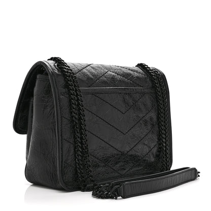 Saint Laurent Crinkled Calfskin Matelasse Monogram Baby Niki Chain Satchel Black 3 of 10