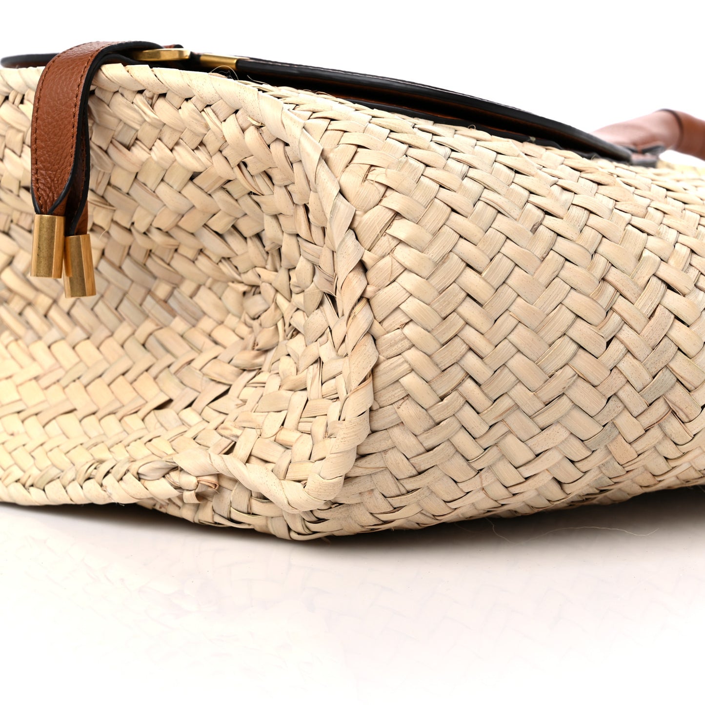 Raffia Small Grain Calfskin Medium Marcie Basket Tan
