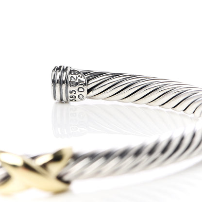 David Yurman Sterling Silver 14K Yellow Gold 5mm X Station Cable Bracelet 4 of 5
