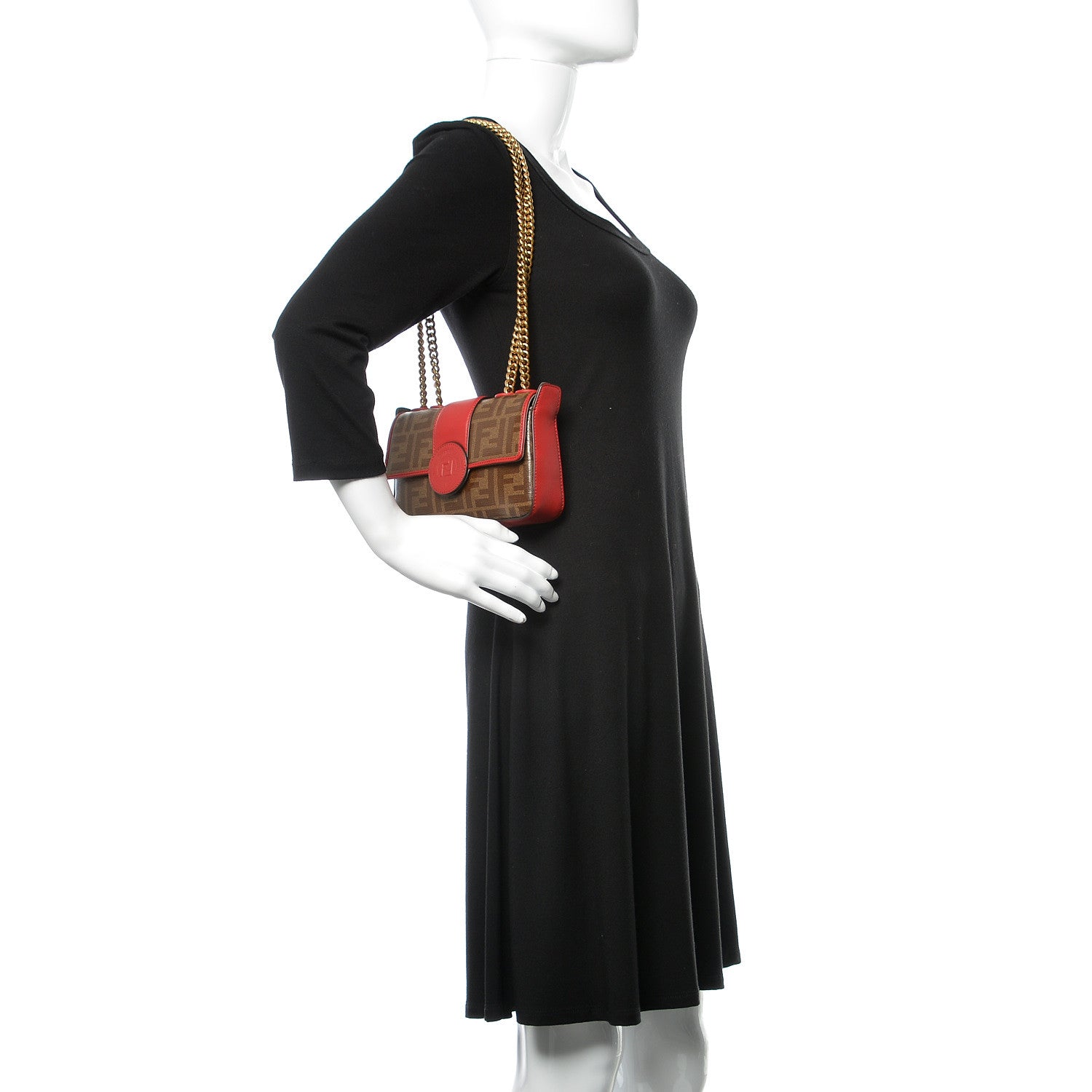 Fendi Glazed Fabric Vitello Century FF 1974 Stamp Patch Mini Double F Crossbody Bag Mogano Panna Fragola 2 of 11