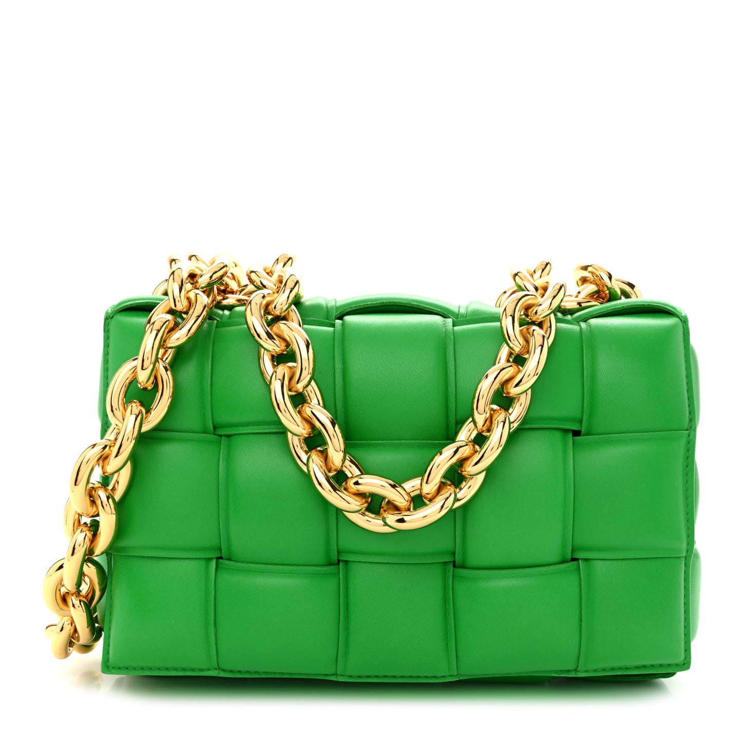 Lambskin Maxi Intreccio Padded Chain Cassette Crossbody Bag Parakeet