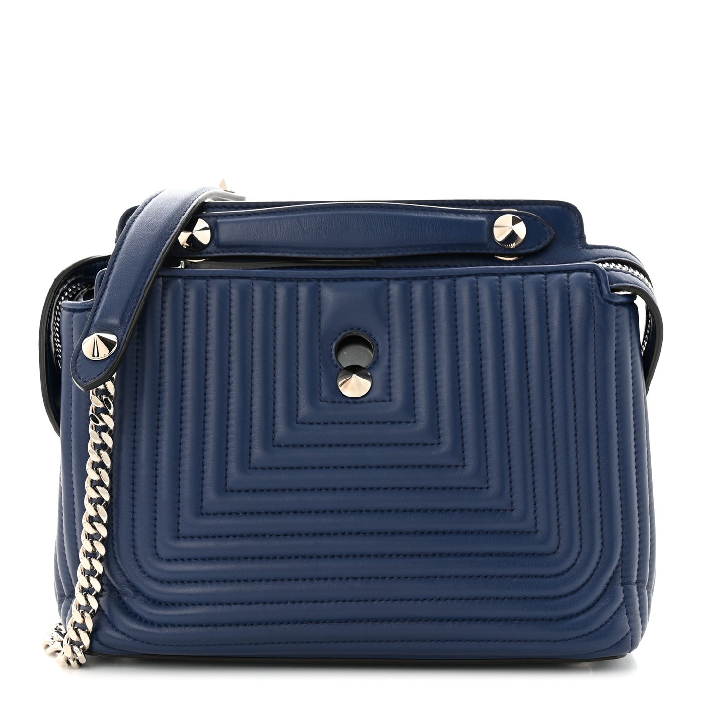 Shiny Nappa Trapuntata Chain Small DotCom Click Chain Satchel Blue