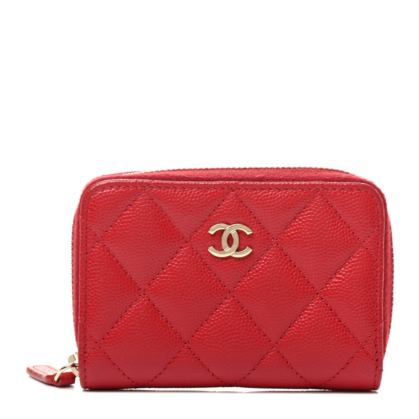 Caviar Quilted Zip Coin Purse Red