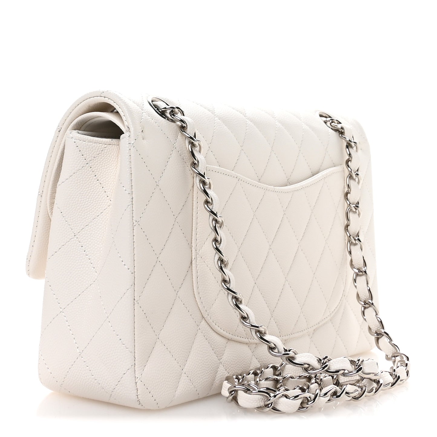 Caviar Quilted Medium Double Flap White