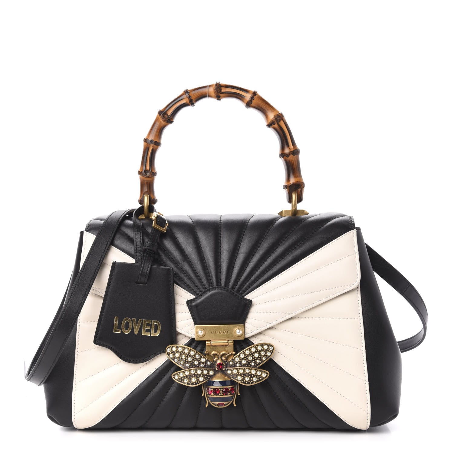 Gucci Calfskin Bamboo Trapuntata Queen Margaret Top Handle Bag Mystic White Black 1 of 15