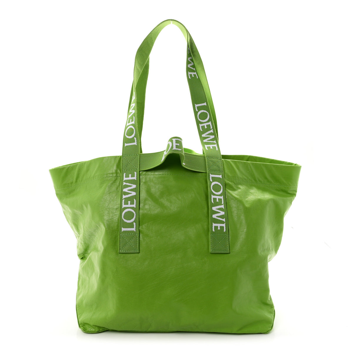 Paper Calfskin Fold Shopper Tote Bright Apple