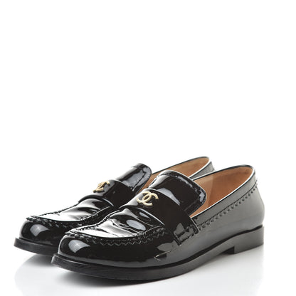 Chanel Patent CC Mocassin Loafers 39.5 Black 3 of 15