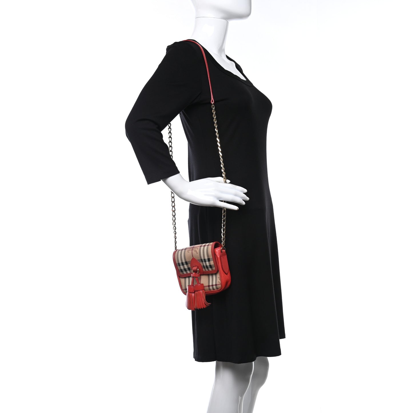 Haymarket Check Mini Tassel Crossbody Bag Red