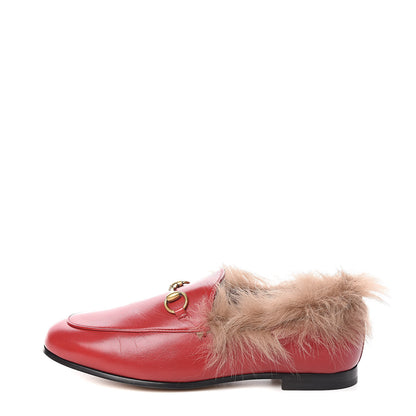 Gucci Malaga Kid Fur Womens Jordaan Loafers 36.5 Hibiscus Red Natural 1 of 9