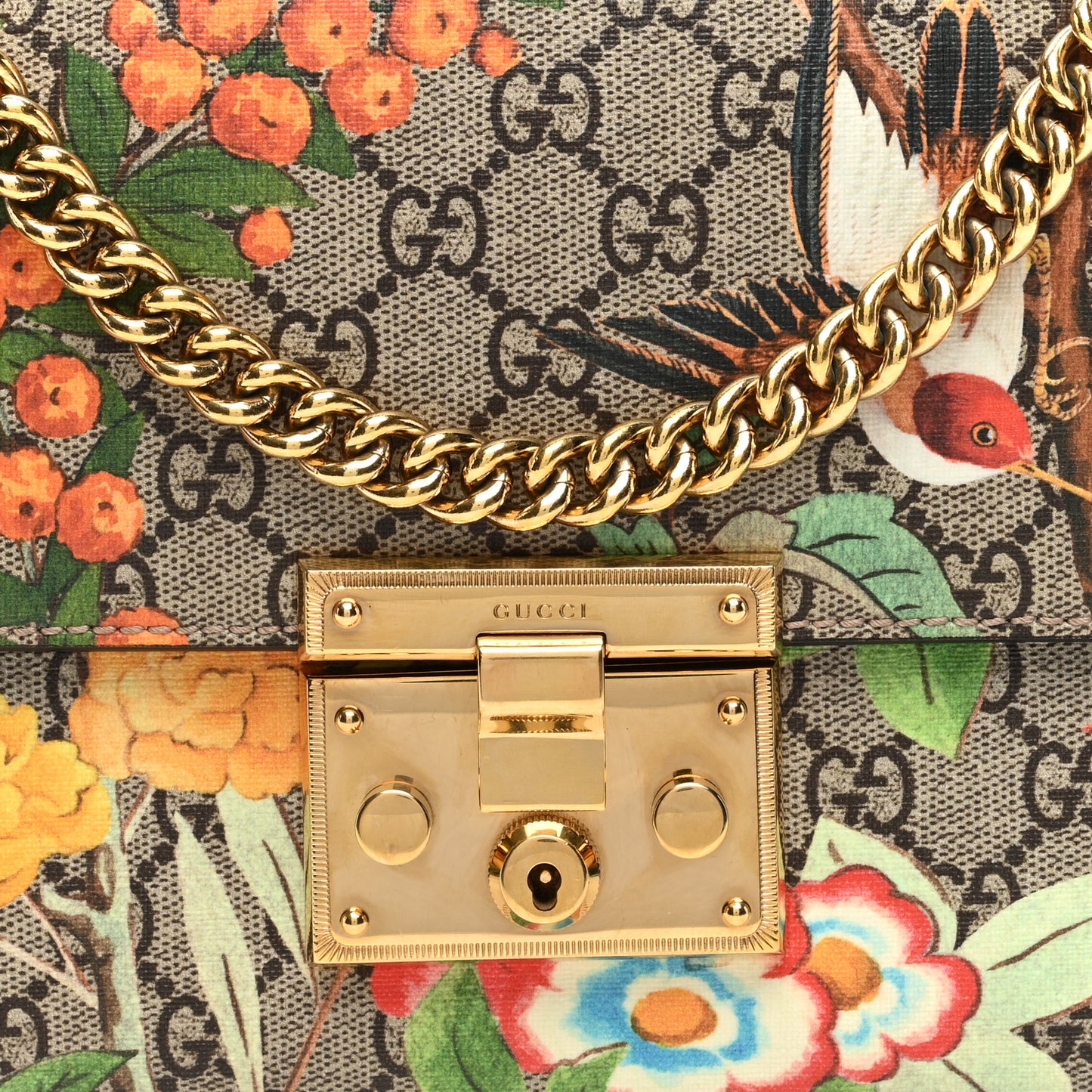 GG Supreme Monogram Tian Medium Padlock Shoulder Bag Beige Multicolor New Acero