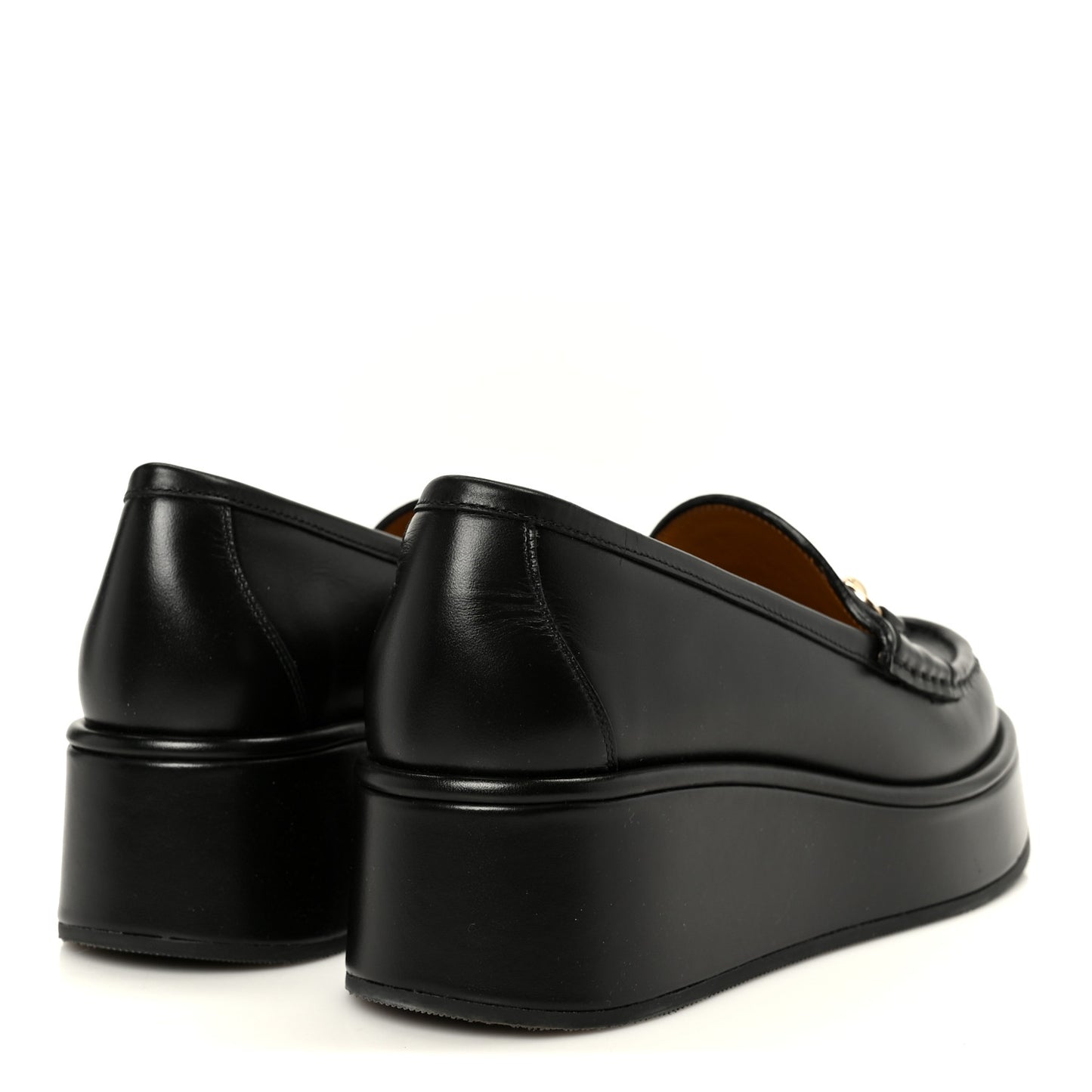 Kama Calfskin Horsebit Womens Wedge Platform Loafers 37.5 Black