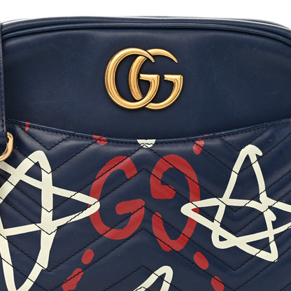 Gucci Calfskin Matelasse GucciGhost Medium GG Marmont Chain Shoulder Bag Blue Agata Hibiscus Red 10 of 13
