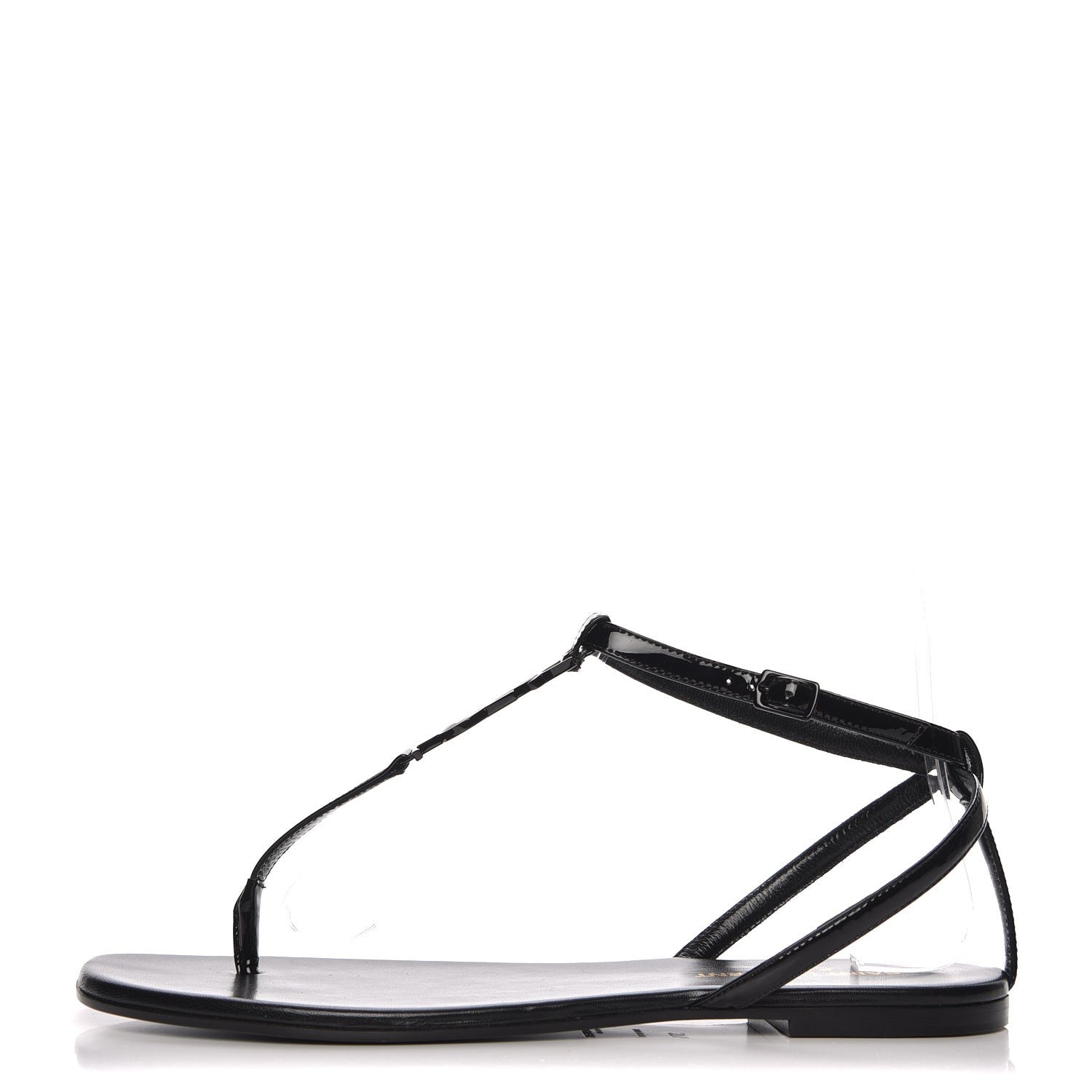Saint Laurent Patent Calfskin Nu Pieds 05 Sandals 37.5 Black 1 of 9