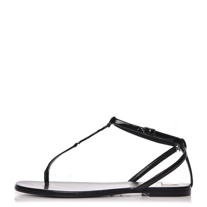 Saint Laurent Patent Calfskin Nu Pieds 05 Sandals 37.5 Black 1 of 9