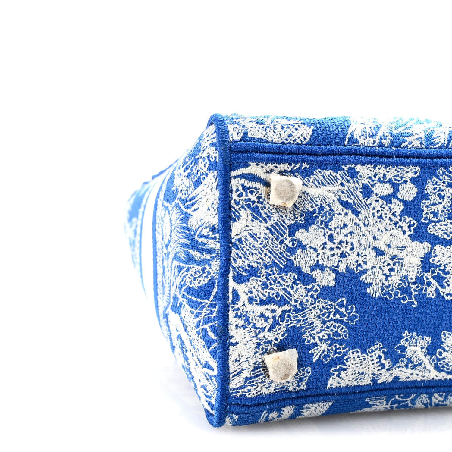 Christian Dior Canvas Toile De Jouy Reverse Embroidered Medium Lady D-Lite Fluorescent Blue 8 of 9