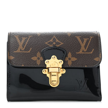 Louis Vuitton Patent Calfskin Monogram Cherrywood Compact Wallet Black 1 of 12
