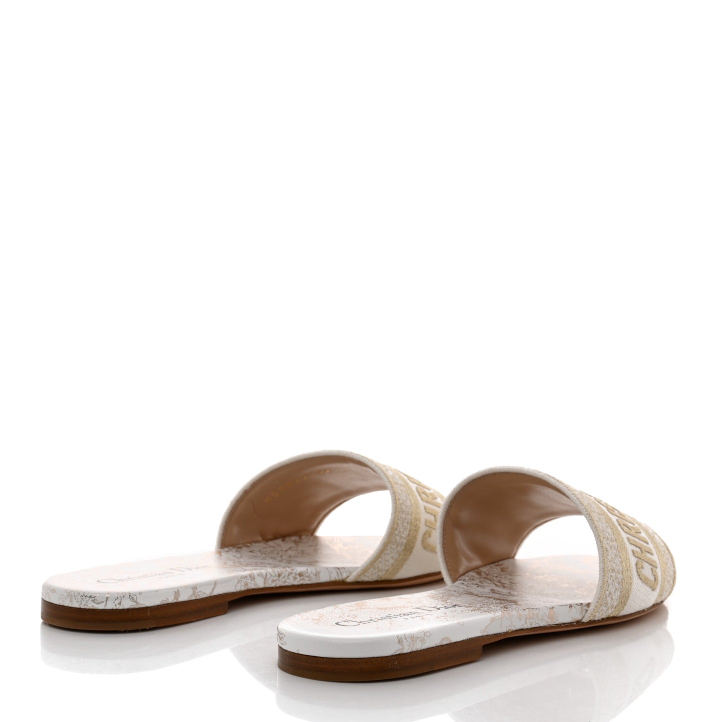 Canvas Lurex Jardin d'Hiver Embroidered Dway Flat Slide Sandals 37 White Palladium