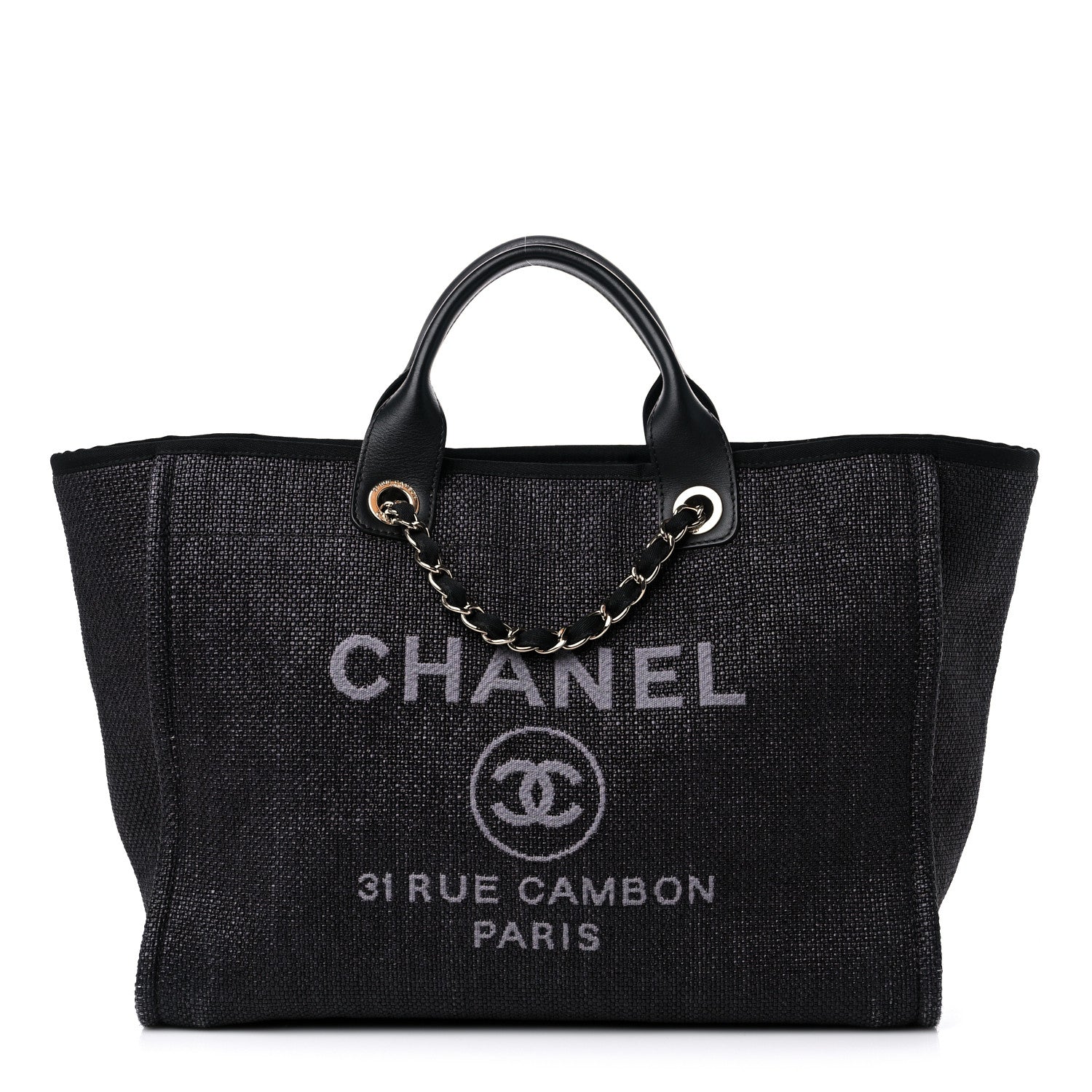 Chanel Woven Straw Raffia Medium Deauville Tote Black 1 of 10