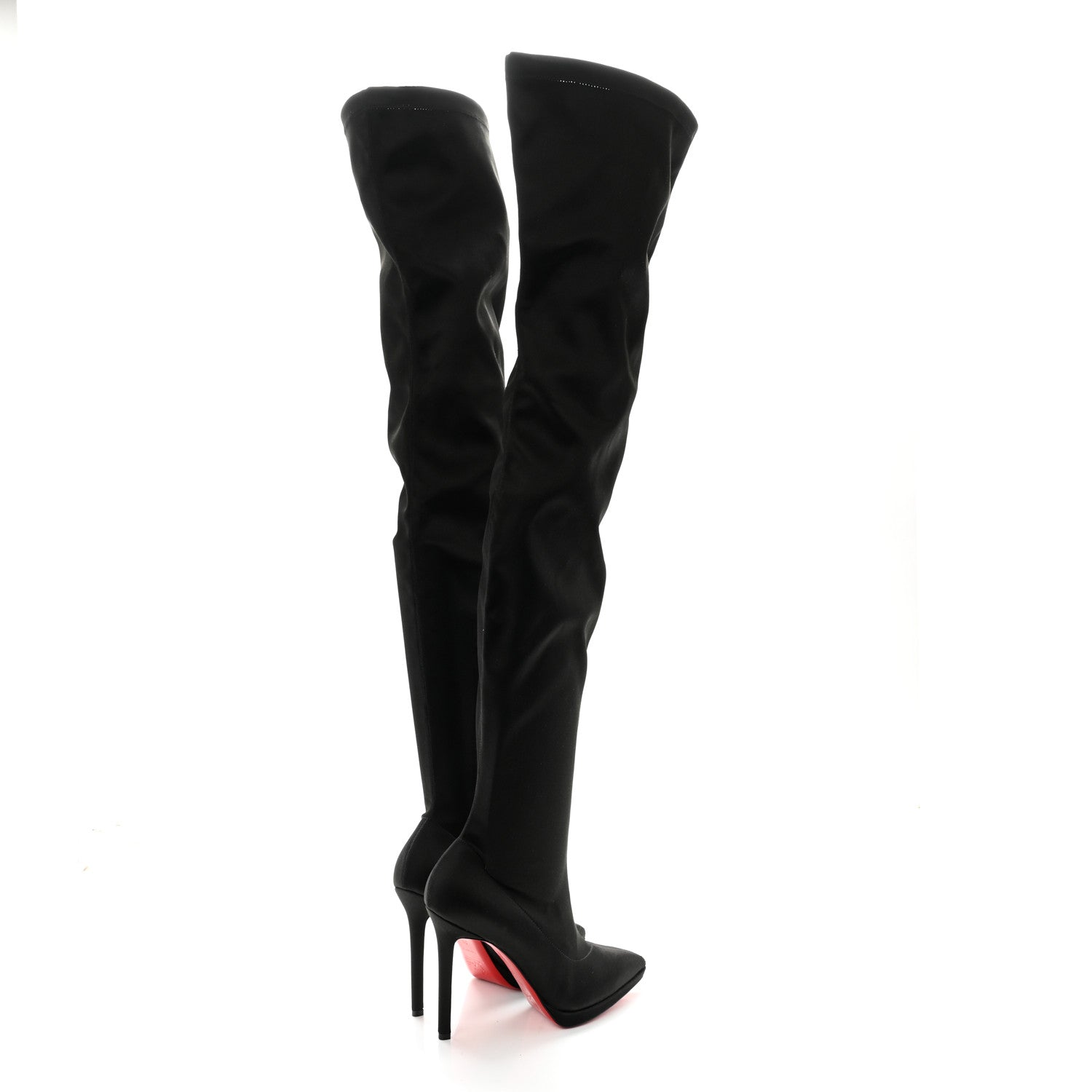 Christian Louboutin Crepe Satin Stretch Montana 120 Over The Knee Boots 38 Black 4 of 10