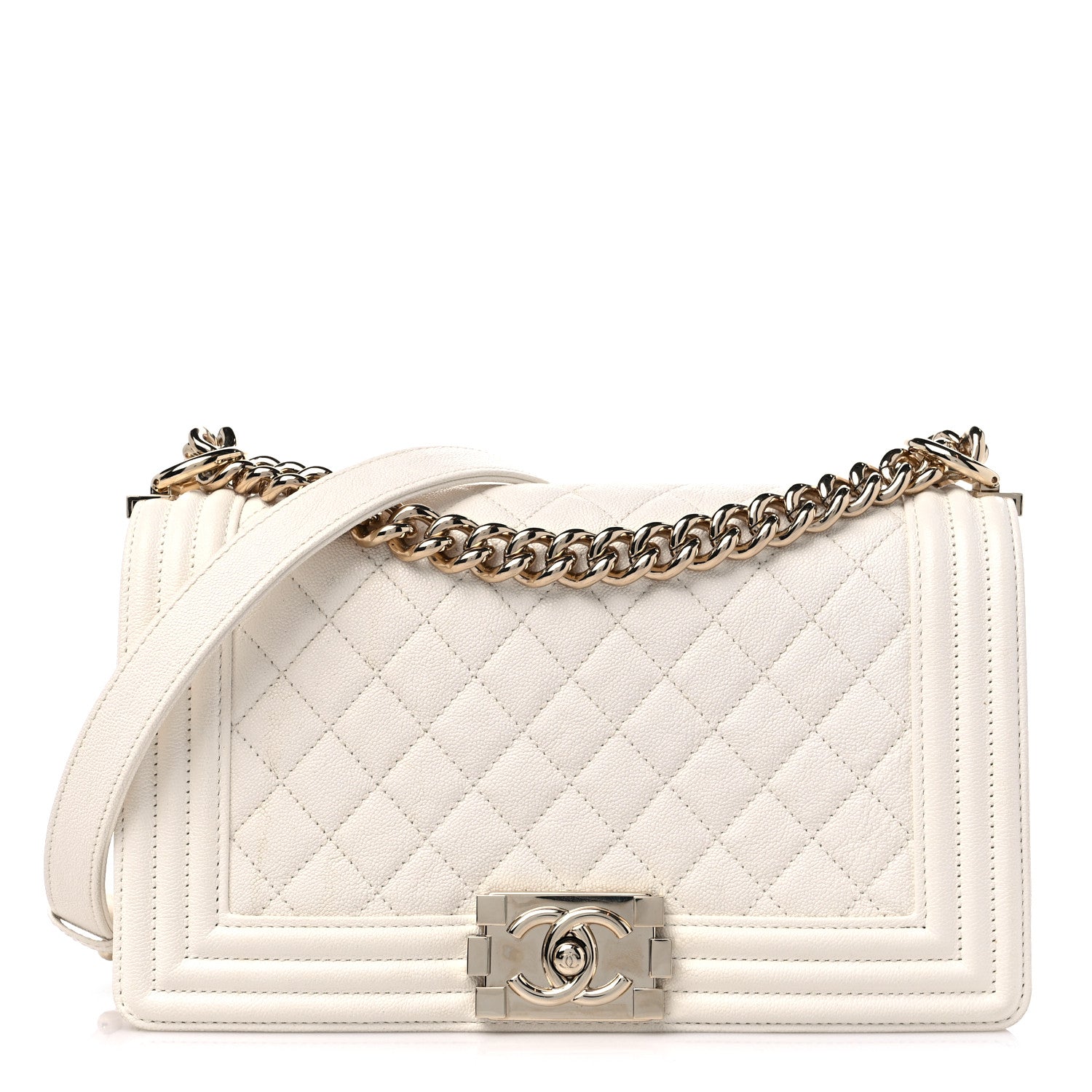 Chanel Caviar Quilted Medium Boy Flap White 1 of 13