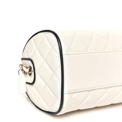 Chanel Lambskin Quilted Resin CC Mini Bowling Clutch With Chain White Black 9 of 10