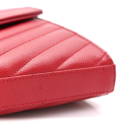 Saint Laurent Grain De Poudre Matelasse Chevron Monogram Chain Wallet Red 11 of 11
