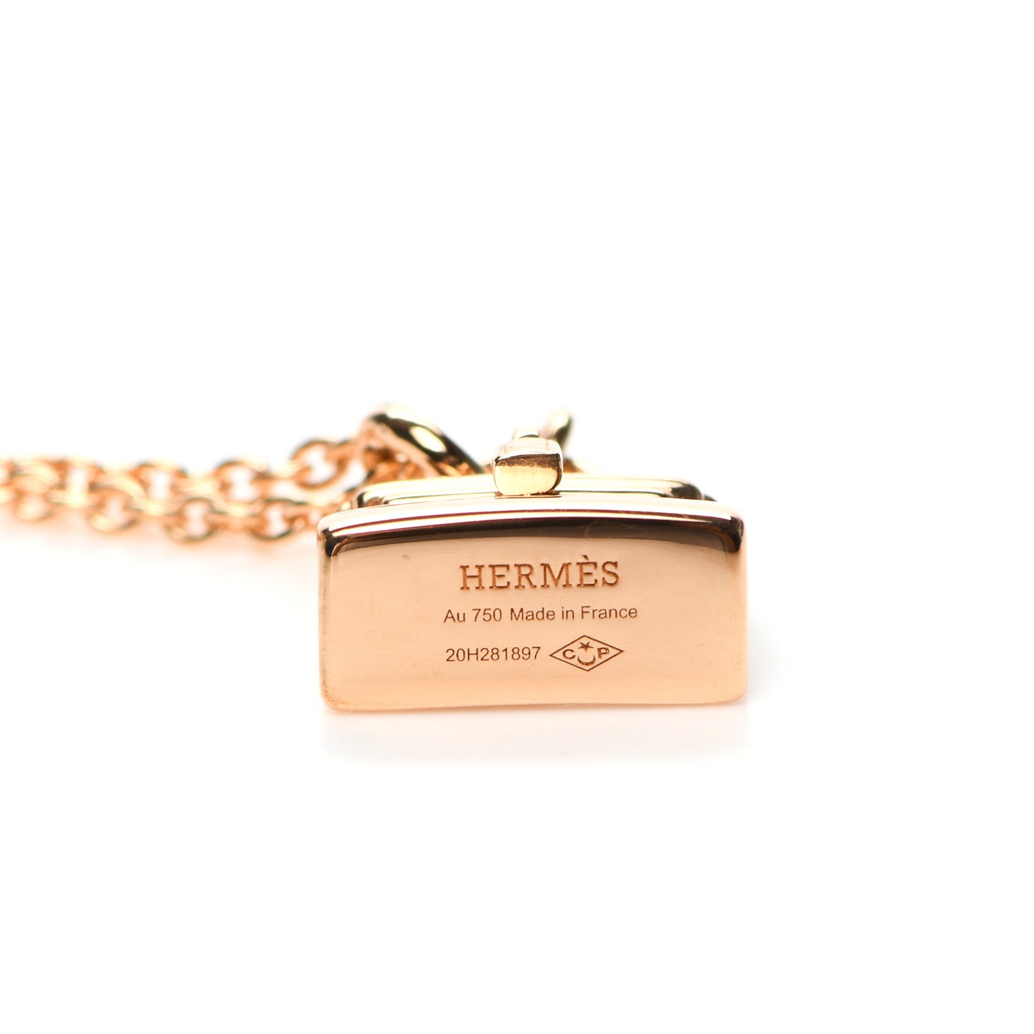 Hermes 18K Rose Gold Diamond Kelly Pendant Necklace 5 of 6