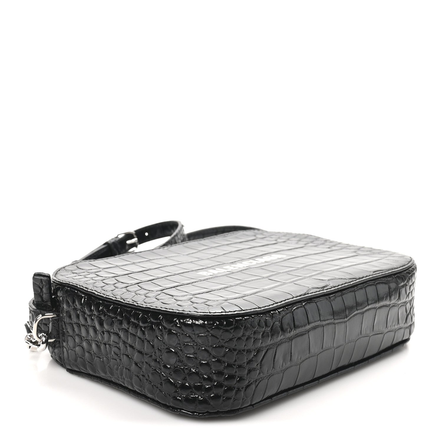 Balenciaga Shiny Calfskin Logo Crocodile Embossed S Everyday Camera Bag with Handle Black 3 of 8
