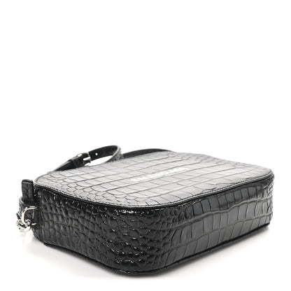 Balenciaga Shiny Calfskin Logo Crocodile Embossed S Everyday Camera Bag with Handle Black 3 of 8