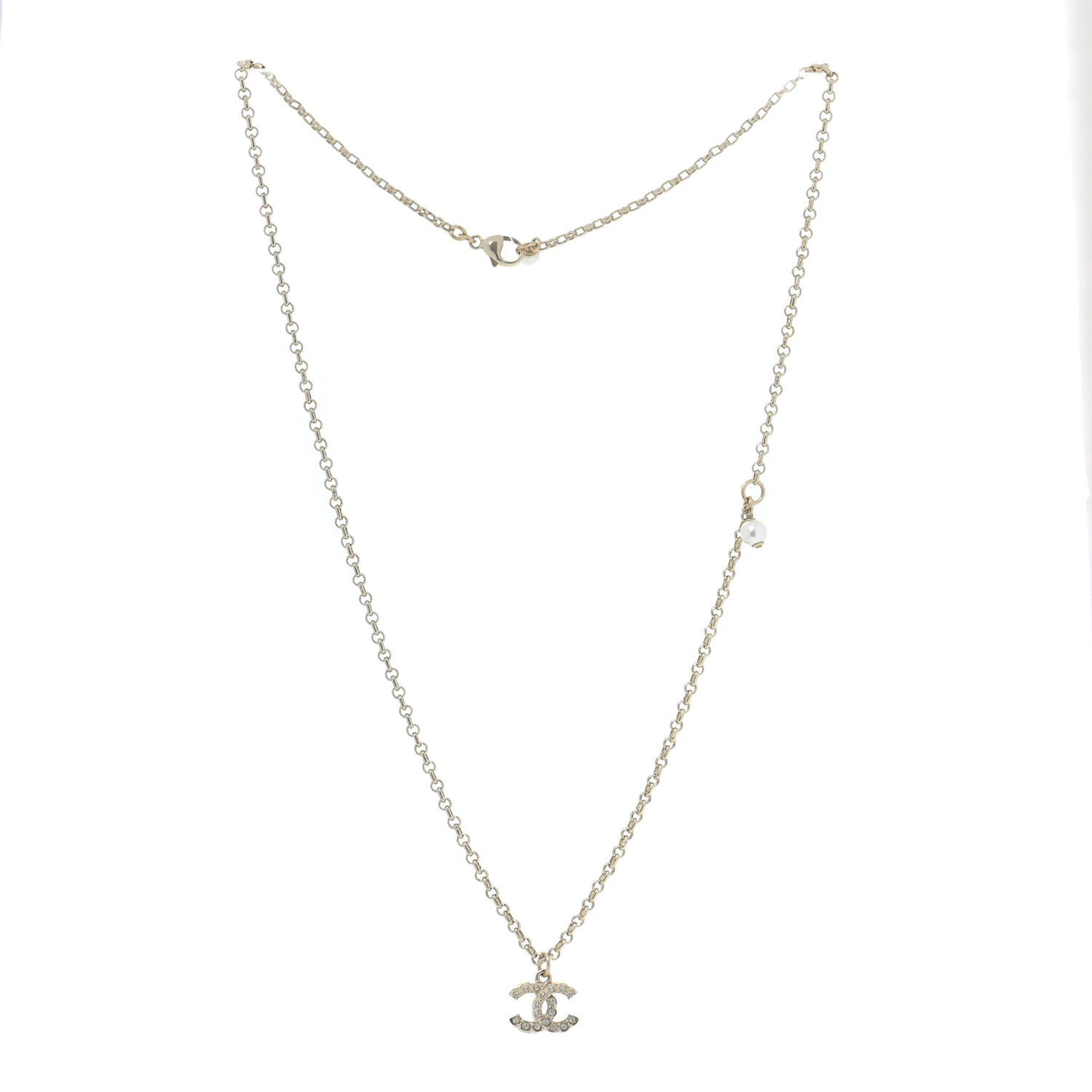 Pearl Crystal CC Pendant Necklace Gold