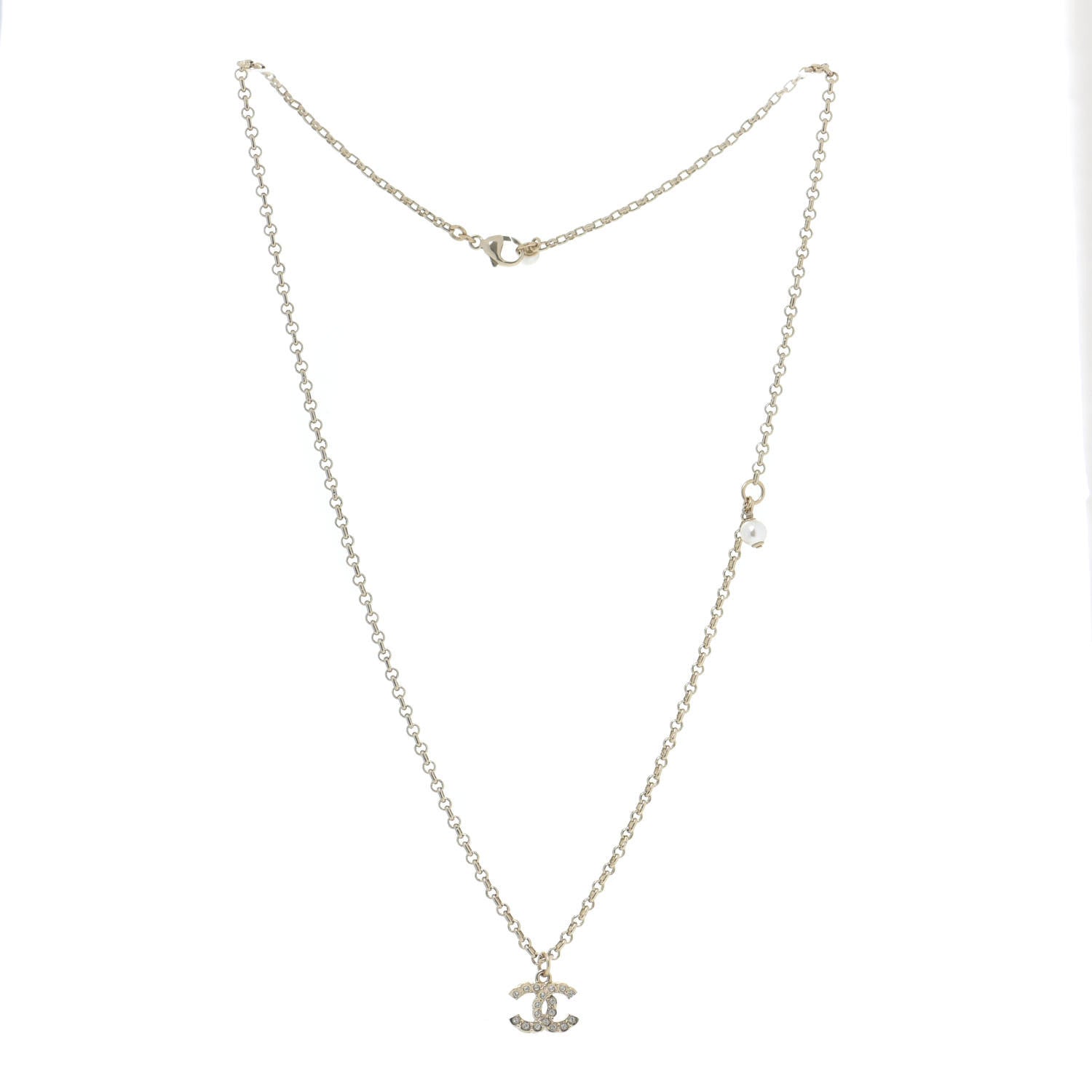 Chanel Pearl Crystal CC Pendant Necklace Gold 3 of 6
