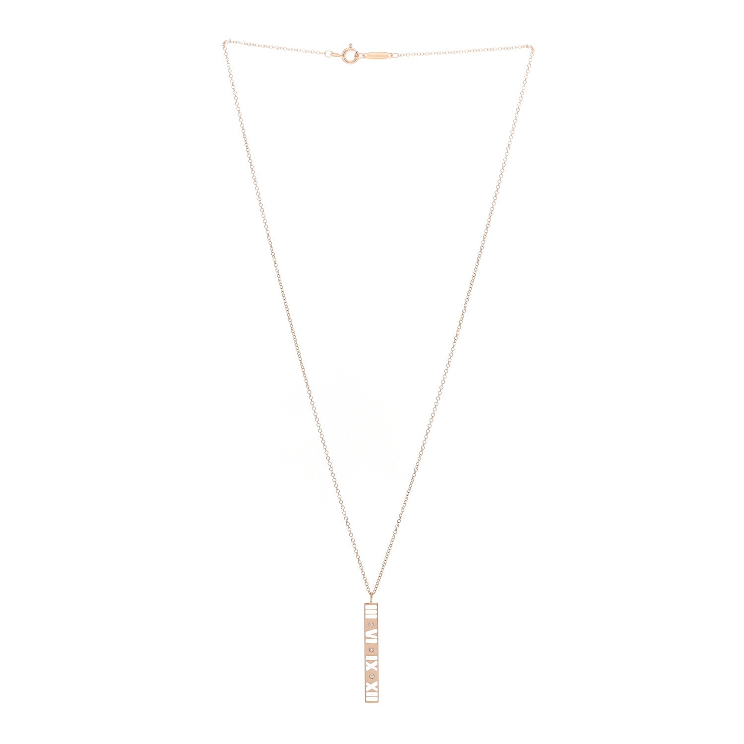 Tiffany 18K Rose Gold Diamond Atlas Bar Pendant Necklace 3 of 5