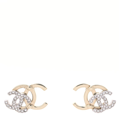 Chanel Crystal Double CC Earrings Gold Silver 1 of 5