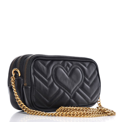 Gucci Calfskin Matelasse Mini GG Marmont Chain Crossbody Bag Black 3 of 9
