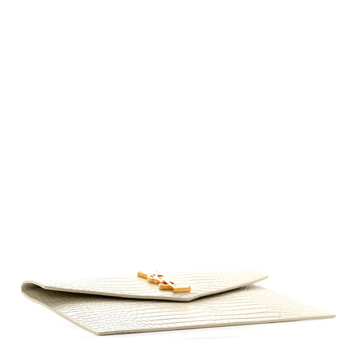 Calfskin Crocodile Embossed Uptown Monogram Pouch Crema Soft
