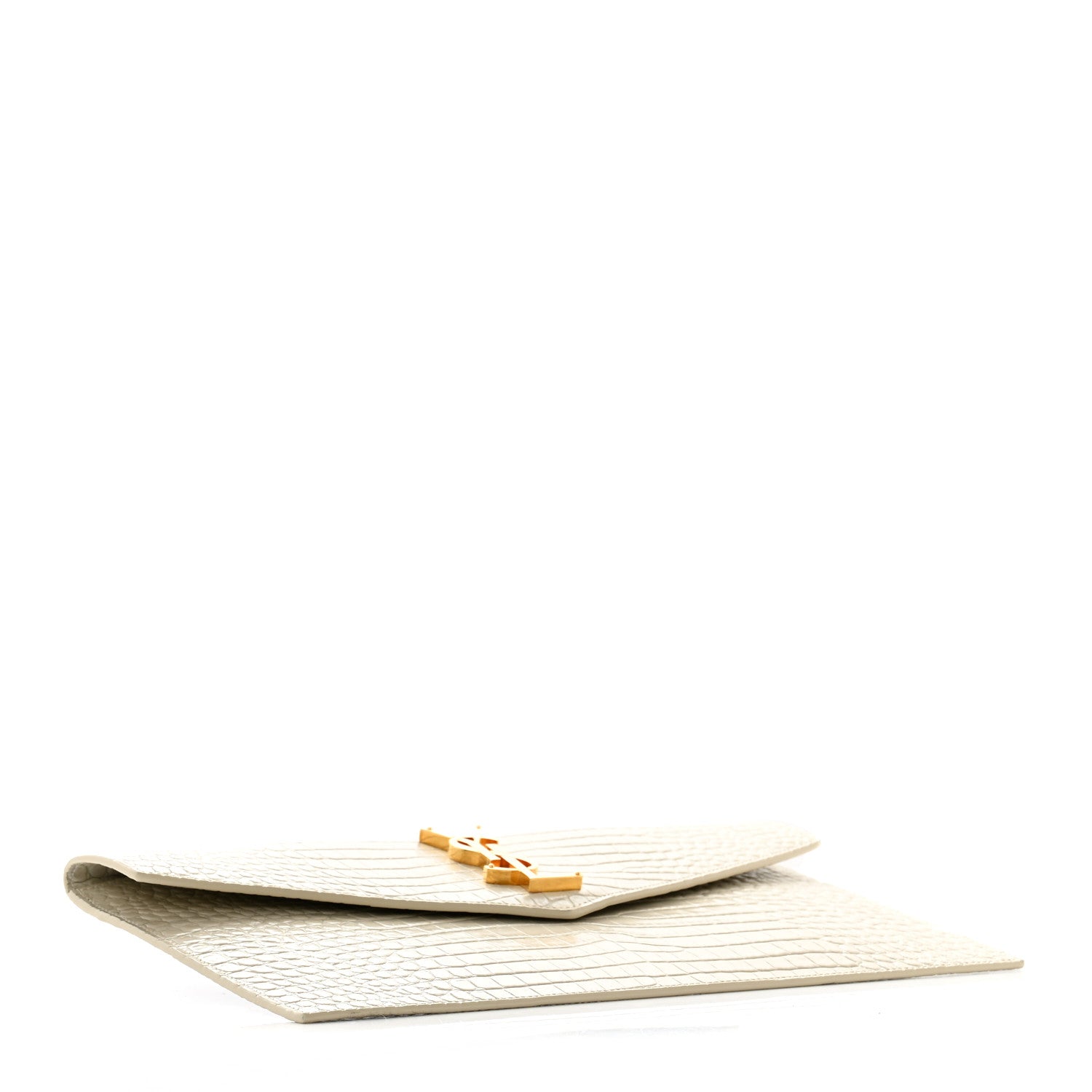Saint Laurent Calfskin Crocodile Embossed Uptown Monogram Pouch Crema Soft 4 of 8