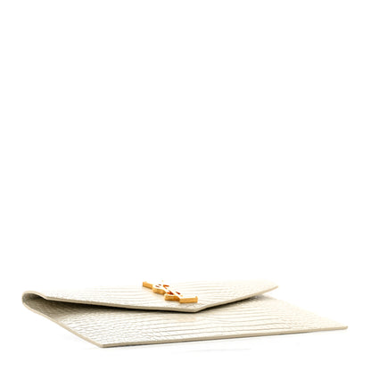 Saint Laurent Calfskin Crocodile Embossed Uptown Monogram Pouch Crema Soft 4 of 8