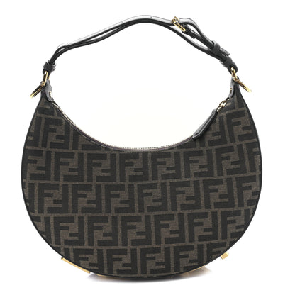 Fendi Fabric Jacquard Vitello Grace FF 1974 Small Fendigraphy Hobo Bag Tobacco Moro Ebano 1 of 9