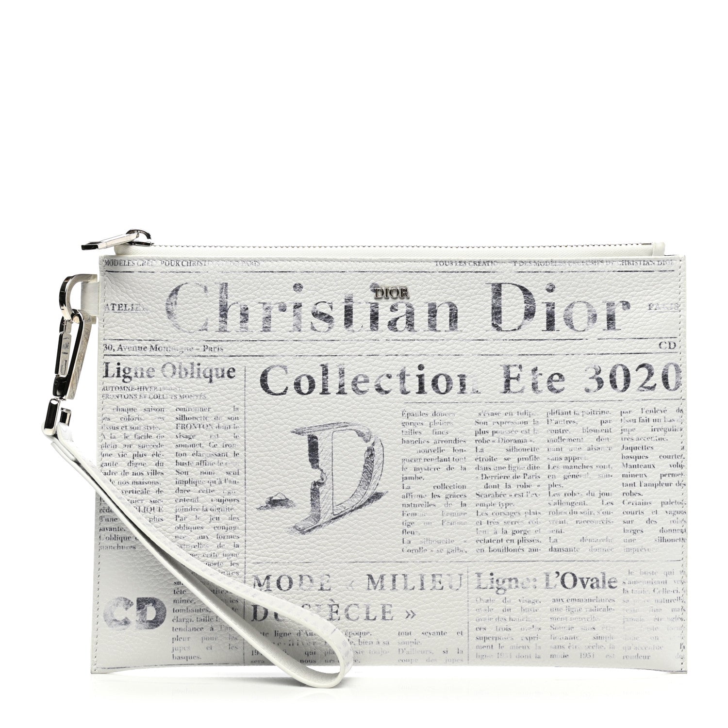 Christian Dior X DANIEL ARSHAM Grained Calfskin Newspaper Wristlet White 1 of 12