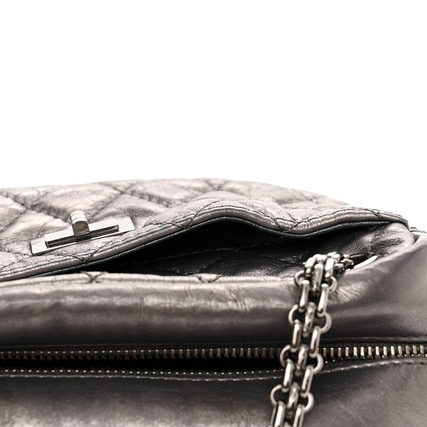 Metallic Aged Calfskin Quilted Small Reissue Camera Case Dark Silver