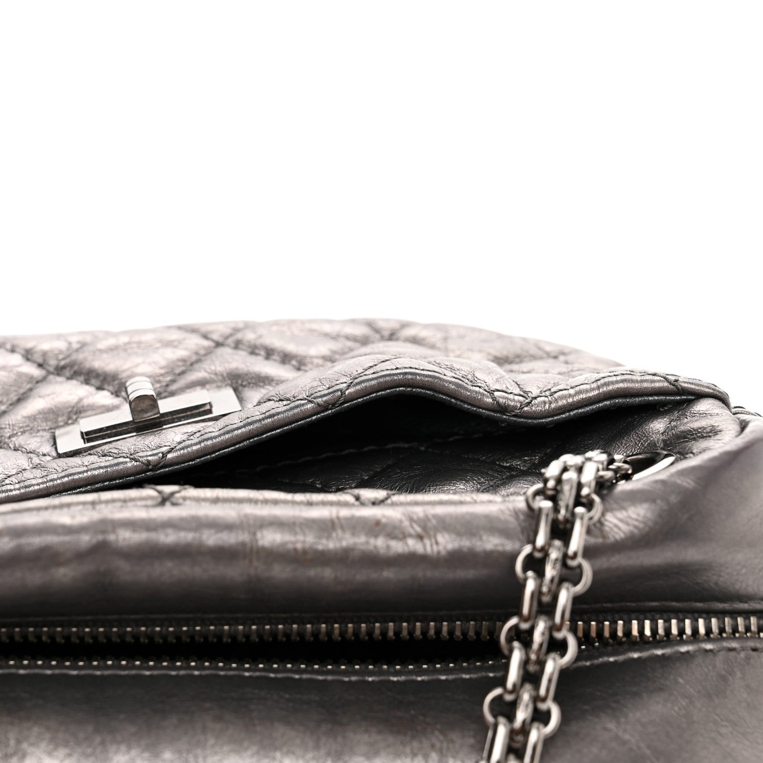 Chanel Metallic Aged Calfskin Quilted Small Reissue Camera Case Dark Silver 13 of 14