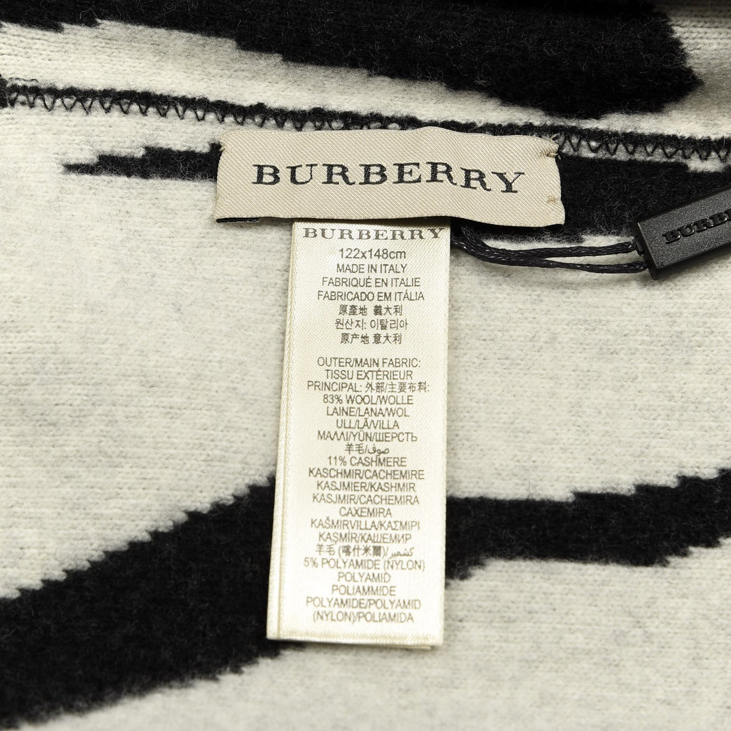 Wool Cashmere Nylon Zebra Print Cape Scarf White Black