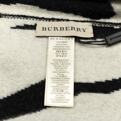 Burberry Wool Cashmere Nylon Zebra Print Cape Scarf White Black 2 of 2