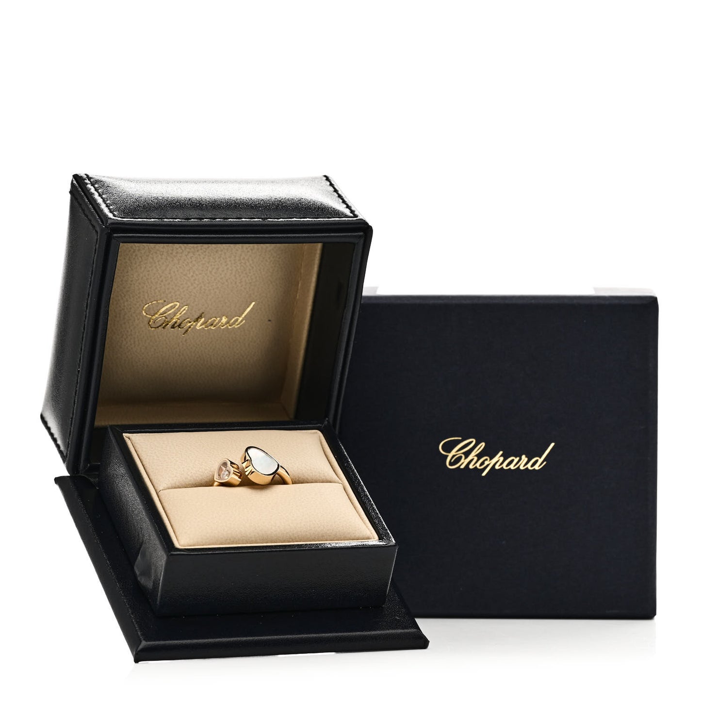18K Yellow Gold Diamond Mother of Pearl Happy Hearts Ring 53 6.25