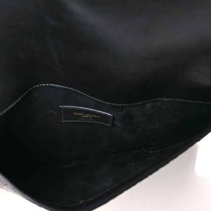 Saint Laurent Calfskin Crocodile Embossed Uptown Monogram Clutch Black 5 of 8