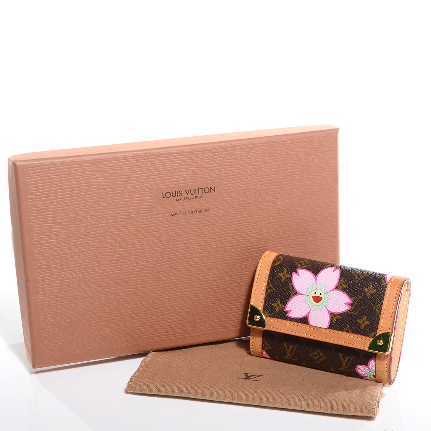 Monogram Cherry Blossom Porte-Monnaie Plat Coin Purse Brown