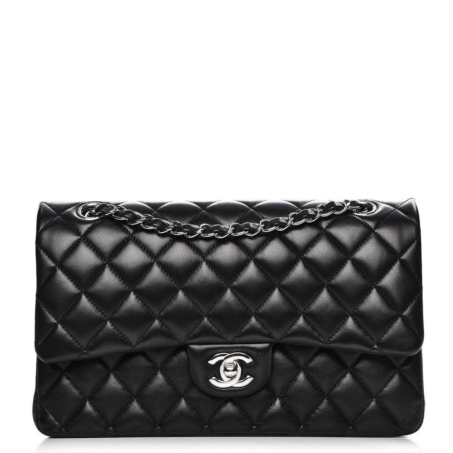 Lambskin Quilted Medium Double Flap Black