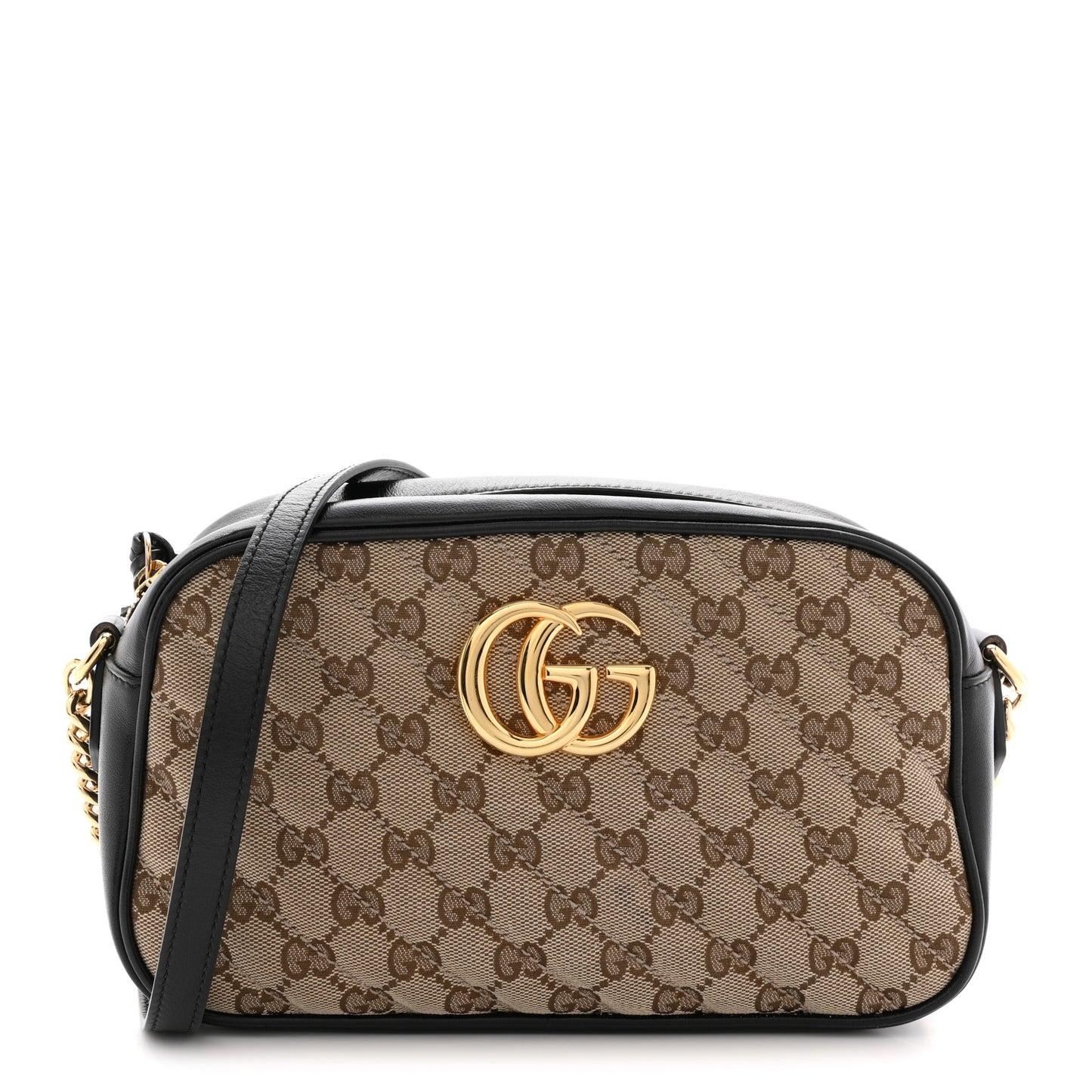 Monogram Matelasse Diagonal Small GG Marmont Chain Shoulder Bag Beige Black