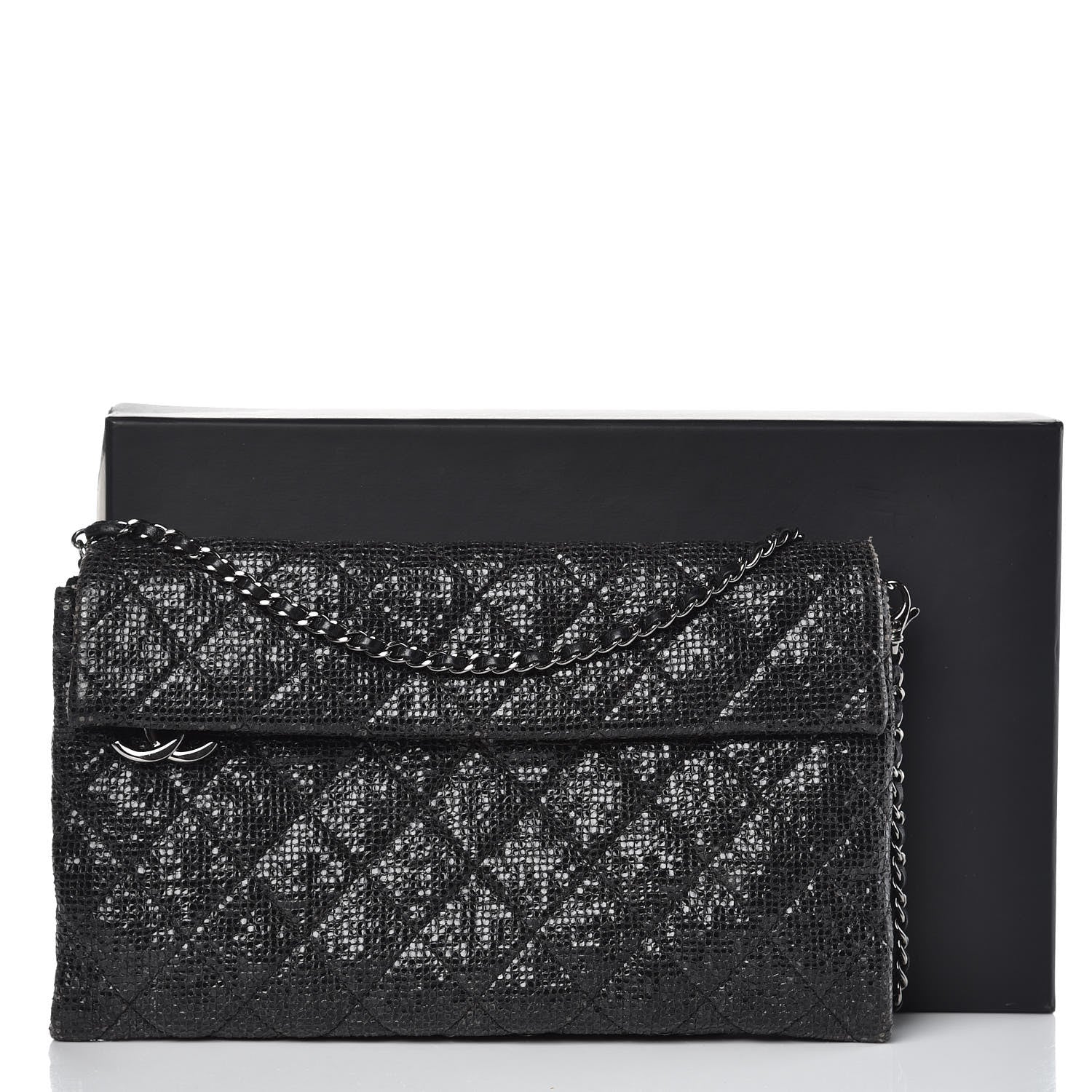 Chanel Iridescent Vinyl Quilted Clutch With Chain Black 13 of 13